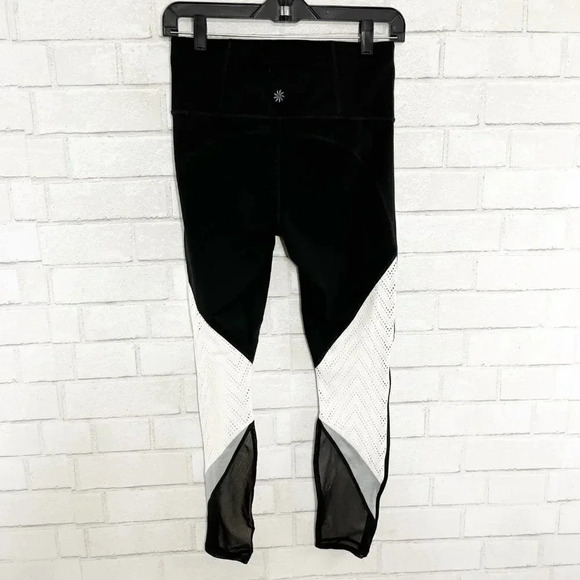Athleta Black and White Cropped Leggings with Laser Cut Details Women's Small - Picture 4 of 7